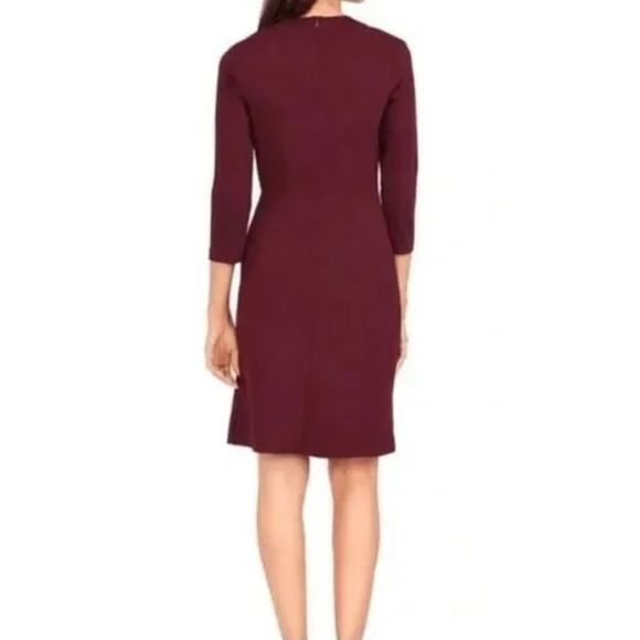 J McLaughlin Isabel Burgundy 3/4 Sleeve Sheath Dress Size Medium - Picture 4 of 11